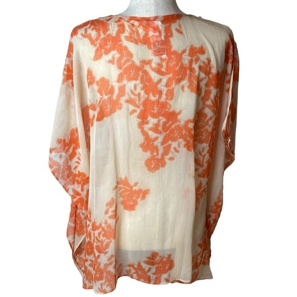 Chico’s chiffon poncho kimono sheer boho orange embroidered top size XL - Picture 4 of 8